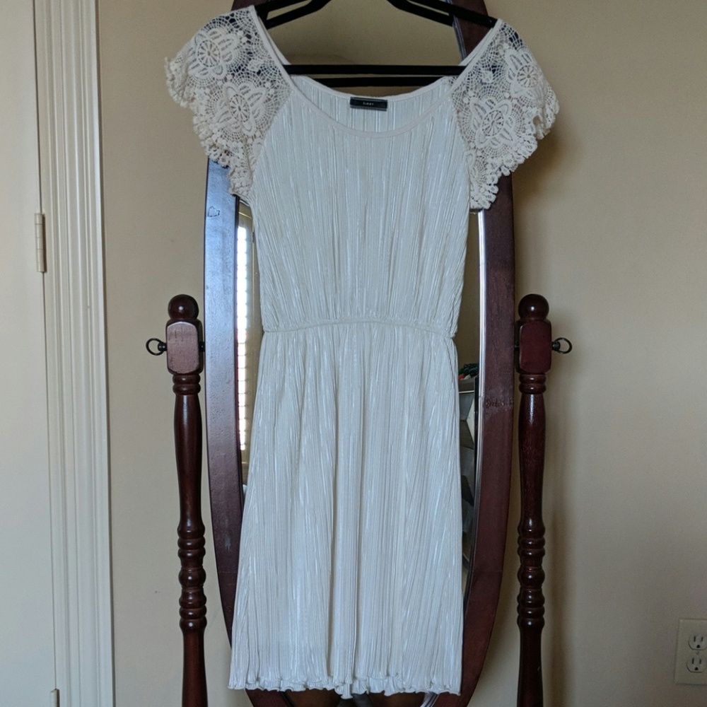 Crochet Sleeve White Dress - S